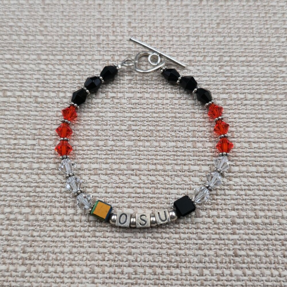 7 Inch Sterling Silver OSU School Crystal Bracelet B1060